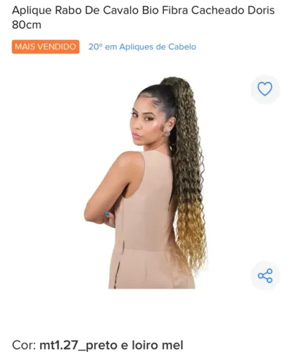 Aplique rabo de cavalo 80cm preto e preto com loiro mel