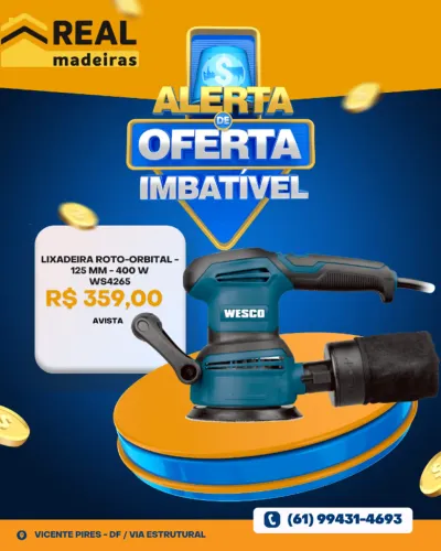 Lixadeira Roto Orbital WESCO - 125mm/400W
