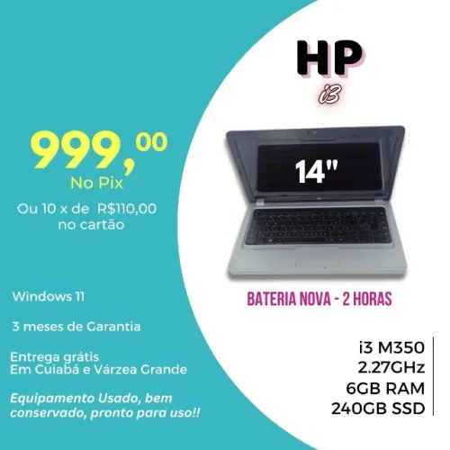 Notebook HP i3 - 6GB Ram + 240GB SSD com Garantia e Parcelado no cartão!!