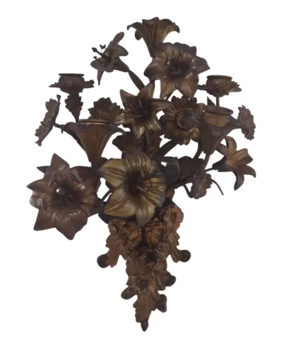 Antigo Castiçal Parede Flores 5 Velas