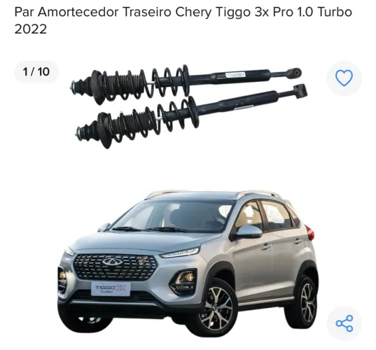 Par Amortecedor Traseiro Chery Tiggo 3x Pro 1.0 Turbo 2022