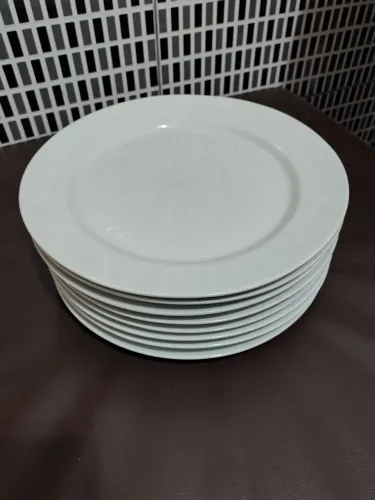 8 Pratos de Porcelana Schmidt Rasos 29,5cm Brancos