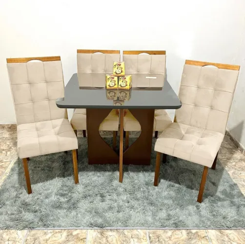 MESA DE JANTAR TAMPO VIDRO CADEIRAS MADEIRA MACIÇA TAMANHO 90X90 SURPREENDA-SE!! 616TT7