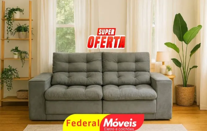 Sofá 2 Lugares Retrátil e Reclinável 2,05m com Porta-Copos e USB - Novo e Sofisticado