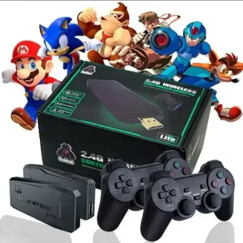 Videogame Stick 4k 64gb - com 10mil jogos + 2 Controles Sem Fio (Novo)
