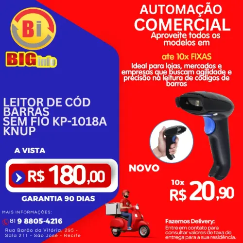 Leitor de Codigo de Barras Sem Fio - Garantia - Em ate 10x Fixas 