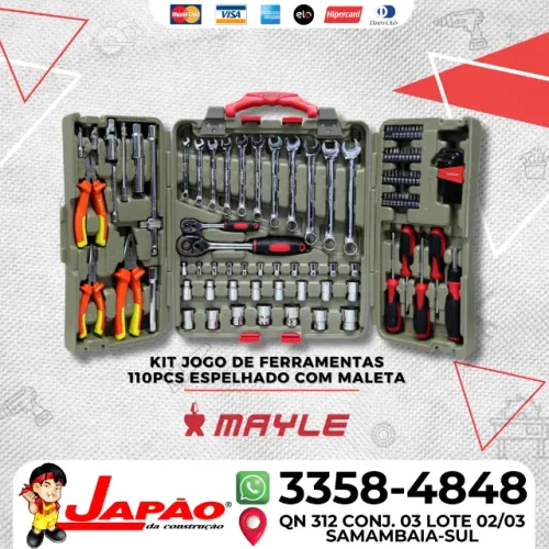 Kit Jogo de Ferramentas 110 Peças Espelhado Com Maleta Mayle