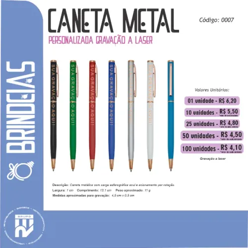 Caneta Metal Personalizada Laser | Brindes Personalizados Brindeias 0004