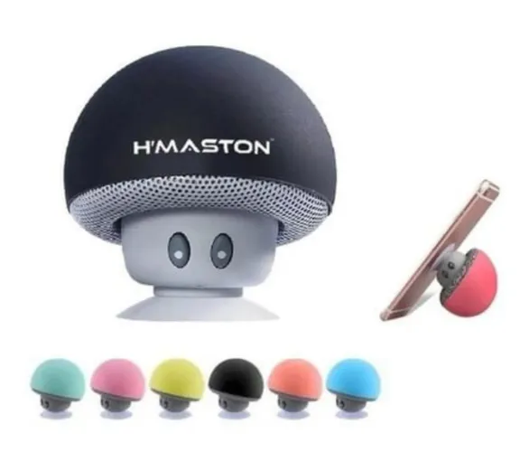 Mini Caixinha De Som Cogumelo H'maston Original 3w Ventosa