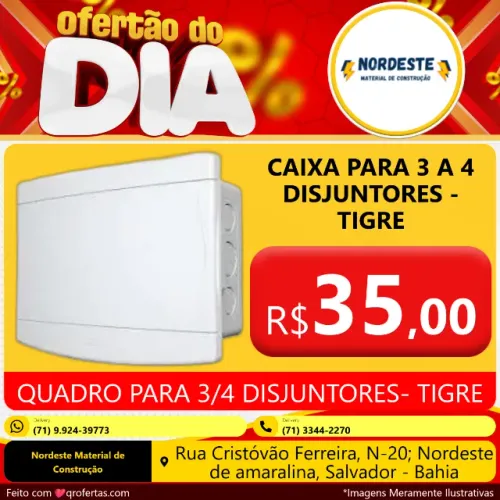 CAIXA PARA 3 A 4 DISJUNTORES TIGRE - QUADRO PARA 3/4 DISJUNTORES TIGRE 