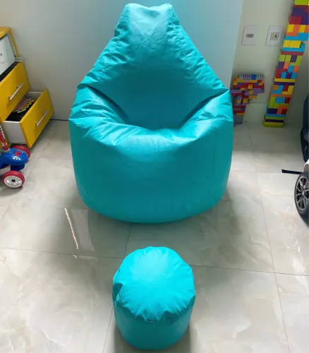 Puffe Pera Azul Turquesa + Descanso de Pé 