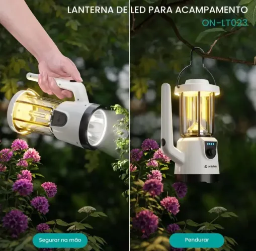 Lanterna LED Recarregável Onistek Potente IPX4 para Camping