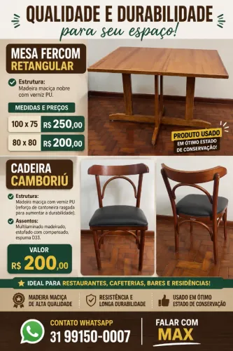 Conjunto Mesa e Cadeiras Brum 1 Mesa 80x80 + 4 Cadeiras