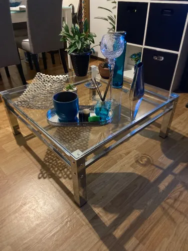 Mesa de centro vidro e metal90 × 90 /37 de altura