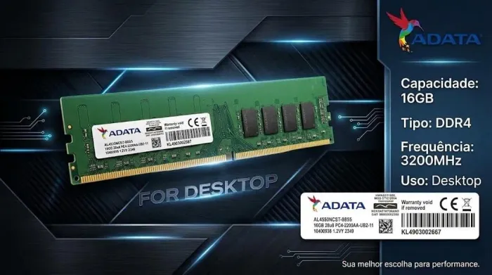Memória Desktop 16Gb DDR4 Adata 3200 Mhz