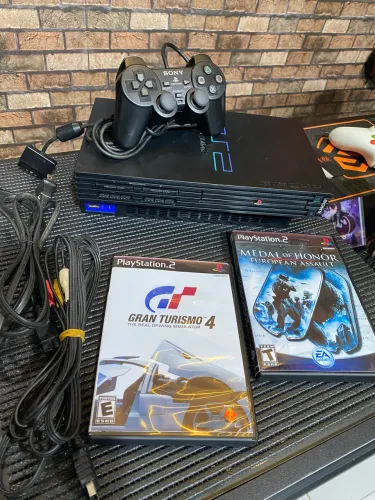 PlayStation 2 Fat Completo + Controle Original Série M + 2 Jogos