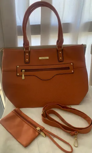 Bolsa Grande Luna Kiss Caramelo/Terracota 3 em 1 Nova - Tote + Necessaire + Alça