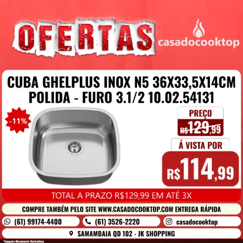 CUBA GHELPLUS INOX N5 36X33,5X14CM POLIDA - FURO 3.1/2 10.02.54131