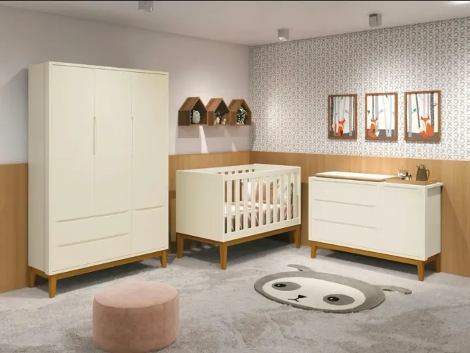 Quarto De Bebê Completo Berço Guarda Roupa e Cômoda - Classic New