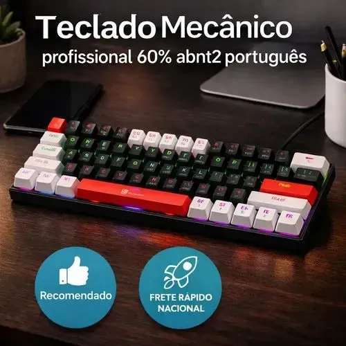 TECLADO GAMER MECÂNICO PROFISSIONAL 60% R8 1037