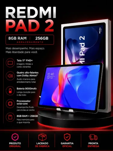 Redmi Pad 2 8GB 256GB Com Tela 11" e Bateria 9000mAh