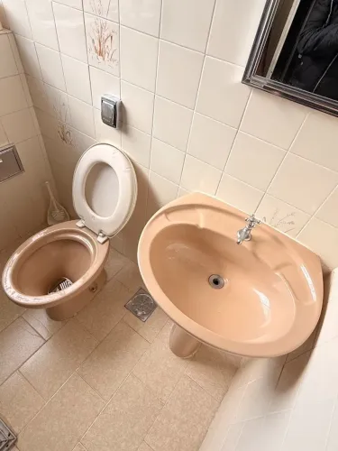 Vaso sanitário, pia de banheiro e coluna de louça bege (Kit) - torneira acompanha