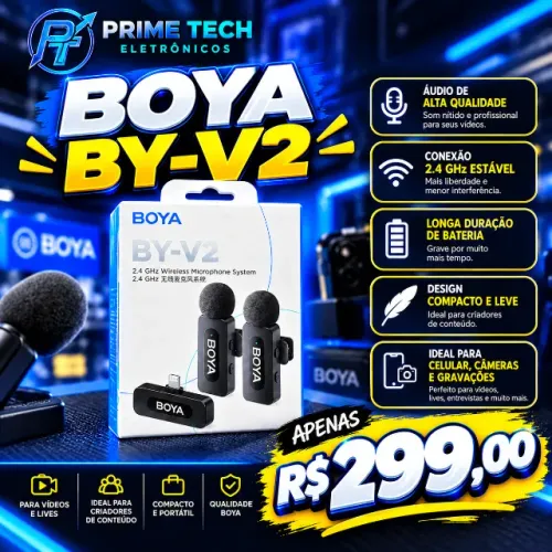 Microfone de Lapela Sem Fio Boya By-v2 para iOS Conexão 2,4Ghz Preto Alta Sensibilidade