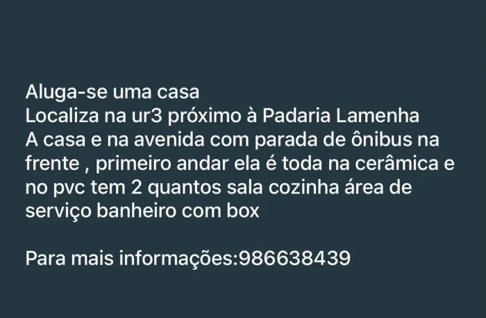 Aluga-se casa na ur3 