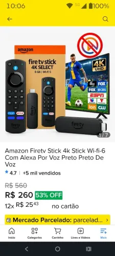 Amazon Firetv Stick 4k Stick Wi-fi-6 Com Alexa Por Voz Preto Preto De Voz