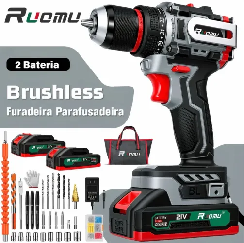 Furadeira/Parafusadeira Kit Com Duas Baterias Kit h de 34pcs Brushless 220V/110V