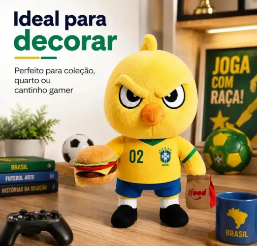 Canarinho Ifood Copa Do Mundo 2002 Pelúcia Com Hambúrguer 02