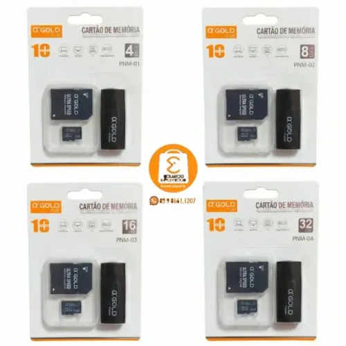 Cartão de Memória CLASSE 10 + Adaptador para Câmera e Leitor USB Pen-drive A'Gold Plus 4GB