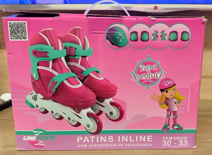 Patins In-Line Infantil Unitoys Kit Segurança Turma Aventura Tam 30-33 Novo