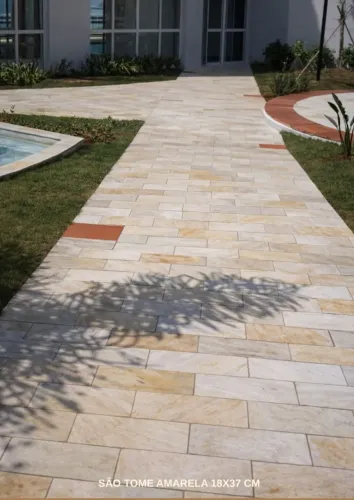 Pedra Decorativa São Tomé Amarela 18x37 e Caco - Pisos, Calçadas e Áreas Externas