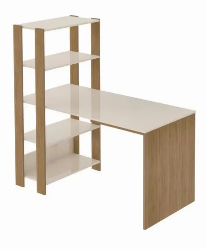 Escrivaninha com Estante 5 Prateleiras 120cm Match Off White/Carvalho - Marrom