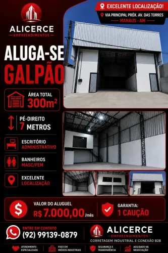 ALUGO GALPÃO RECÉM CONSTRUÍDO NA AV DAS TORRES COM 300 M2