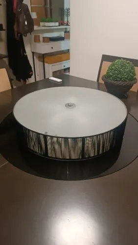 LINDO PLAFON REDONDO 60CM COM VIDRO MURANO FOSCO E TECIDO PRETO+5 LÂMPADAS ECONÔMICAS