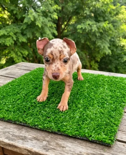 Pinscher linda malhada na promoção