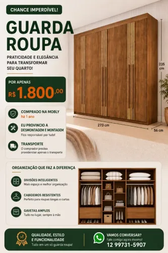 Guarda-roupa comprado na Mobly há apenas 1 ano, em excelente estado de conservação! ?