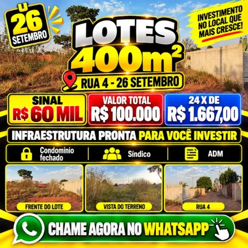 LOTE DE 400m² À VENDA NO 26 DE SETEMBRO - RUA 4 - DF