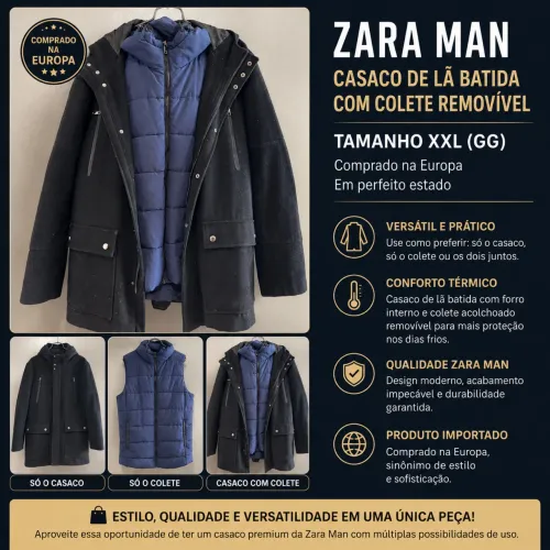 Casaco Masculino Zara Man de lã batida (XL) (GG)