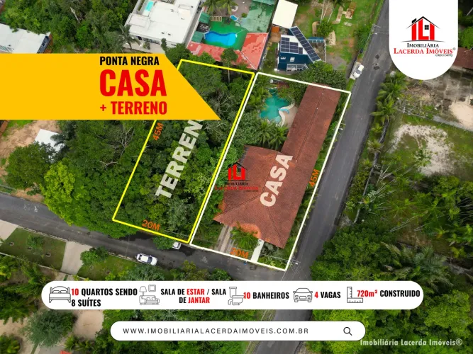 Casa Duplex de Esquina com 10 Quartos 8 Suítes 4 Com Banheira e Piscina no Porto Tarumã, M