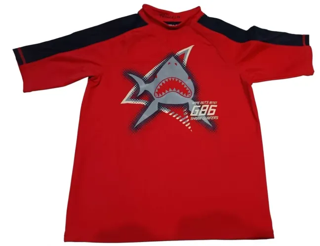 Camiseta Rash Guard Infantil GapKids Tam. XL (12) - Vermelha Estampa Tubarão