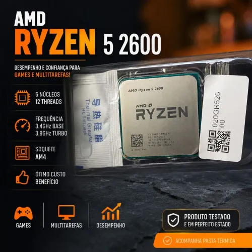 ? AMD Ryzen 5 2600 6 Núcleos 12 Threads + Pasta Térmica | Ótimo para Games e Upgrade