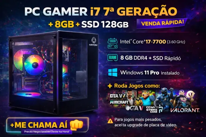 Computador Intel i7 7° 3.0ghz ddr4 8gb ssd 128 Placa Grafica usb3.0