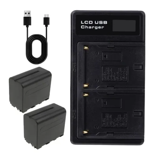 Kit Carregador e 2 Baterias NP-F970 P/ Câmera Sony e Led