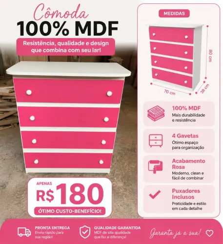 Cômoda 4 gavetas direto da fábrica pronta entrega 180$