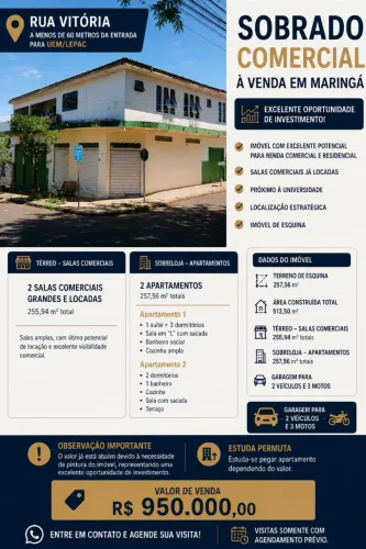 Sobrado com 2 salas comerciais já locadas