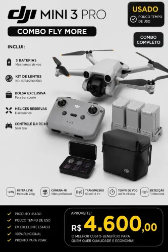 DJI Mini 3 Combo Fly More + Kit Lentes | Seminovíssimo (3 Baterias)