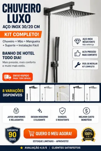 Chuveiro Luxo Aço Inox Preto